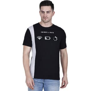 Life Dream Mens Black Animal Cotton Blend Round Neck T-Shirt