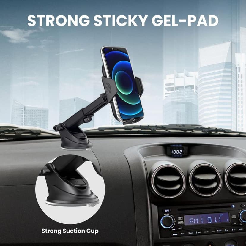 Portronics Clamp M Car Mobile Holder with 360° Rotational, Strong Suction Cup, One Click Release Button Compatible with 4 to 6 inch Devices(Black) view 3