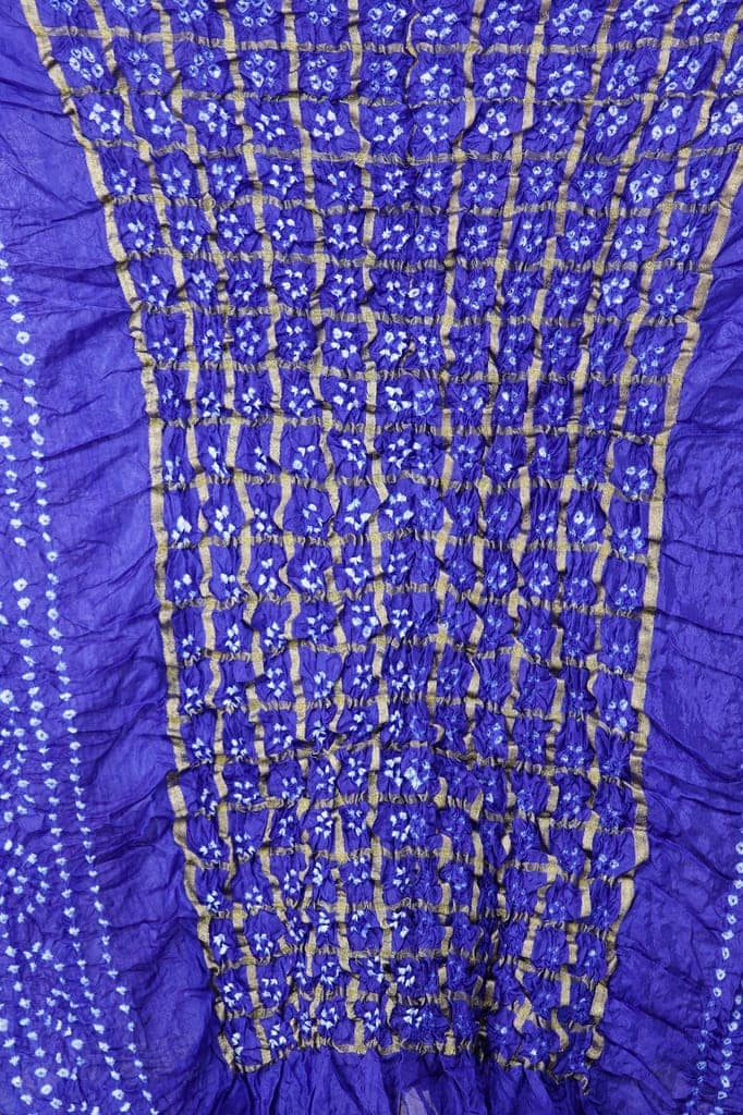 Medium-Blue Bandhani Tie-Dye Gharchola Dupatta from Jodhpur with Golden Thread Weave view 5