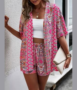 COOL AND CASUAL Women Printed Top With Shorts Co-Ord Set ( Pink )