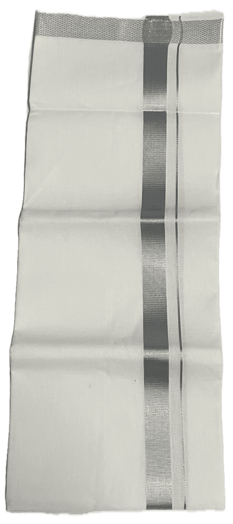 Pure white cotton Dhothi - Big Silk Border Mundu - Silk and Silver colours Dothi view 7