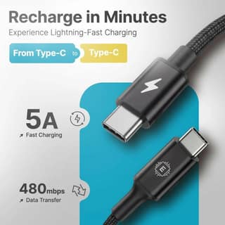 100W USB-C to USB-C Fast Charging Cable with Nylon Braided Design and 1.5 Meter Length