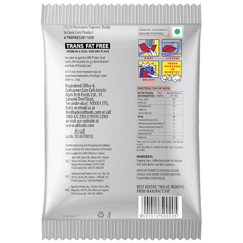 Act II Microwave Popcorn - Butter Flavour, Snacks, 99 G Pouch view 2