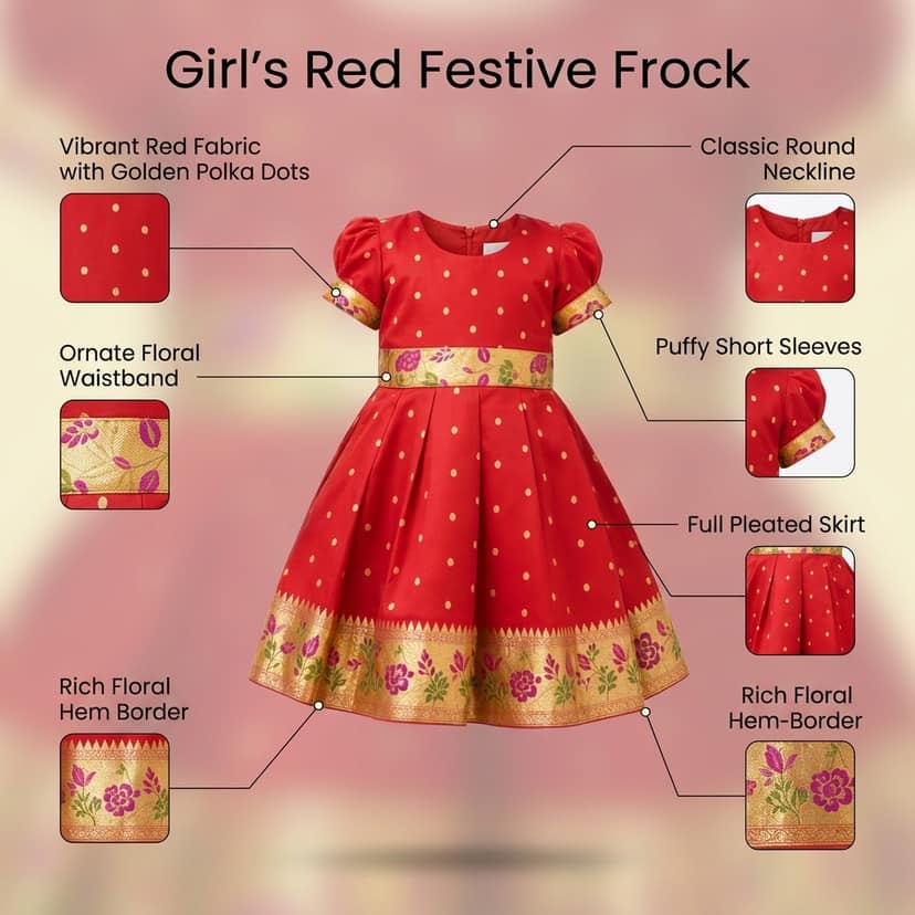 luster Frock taffata-Paithani Age (0 to 5) (0-3 Months, Red) view 4