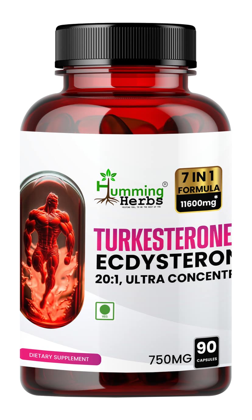 Humming Herbs Turkesterone Supplement | Ajuga Turkestanica Extract | 7in1 -11600mg eqv |Ecdysterone for Strength & Muscle Growth | Third Party Tested, 90 Capsules