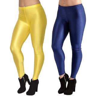 HOMESHOP Shiny lycra leggings for women and girls (Pack of 2) Yellow NavyBlue