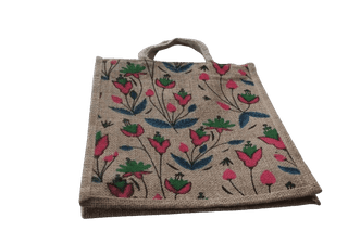 Eco-Friendly Jute Handbag with Vibrant Floral Print