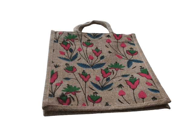 Eco-Friendly Jute Handbag with Vibrant Floral Print