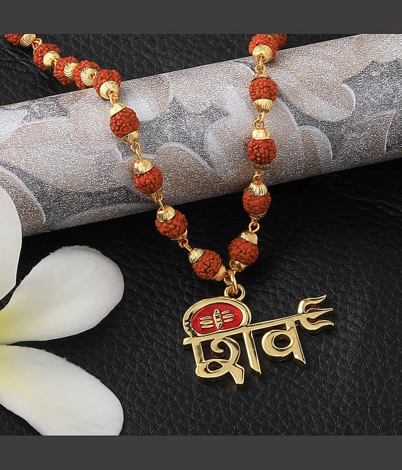 SILVER SHINE Attractive Gold Plated Shiv Rudraksha Pendant Mala for Men and Women