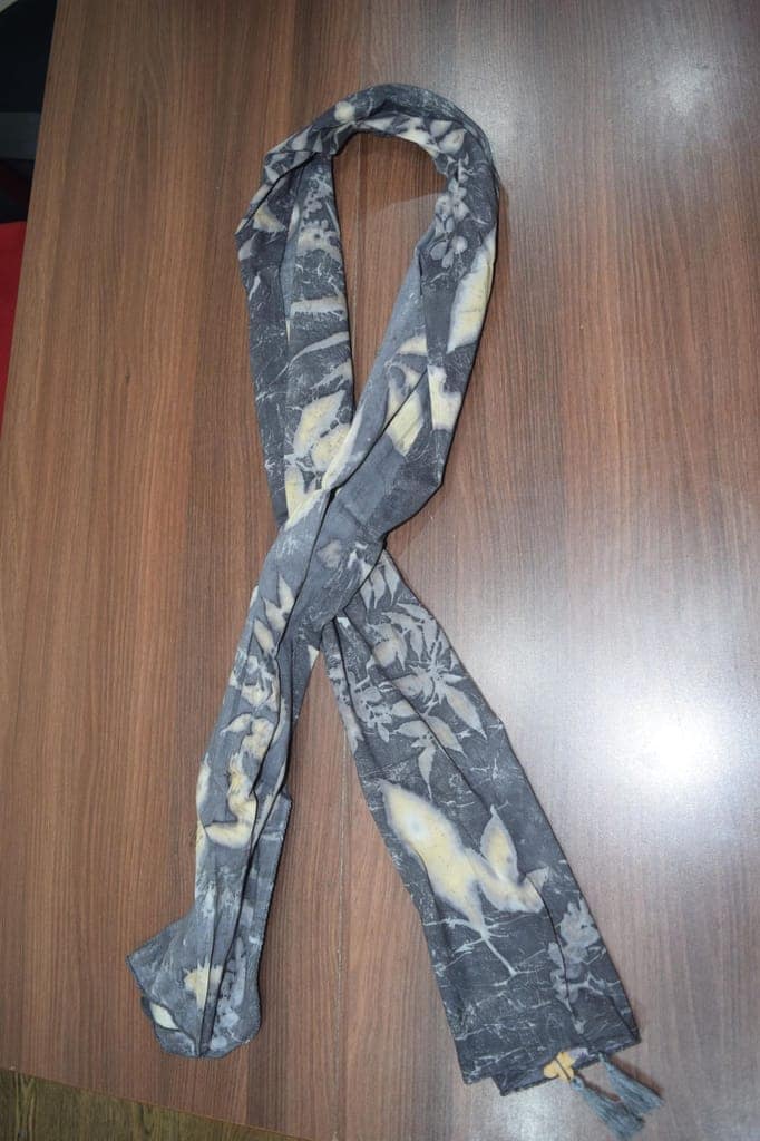TULIP Traditional Artisians' Upliftment Livelihood Program Floral Print Scarf with Tassels, Blue and Cream, Lightweight Fashion Accessory view 2