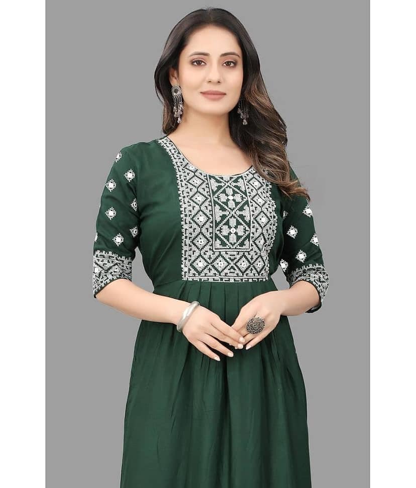 QPEEZ - Blue Rayon Women's Flared Kurti ( Pack of 1 ) view 2