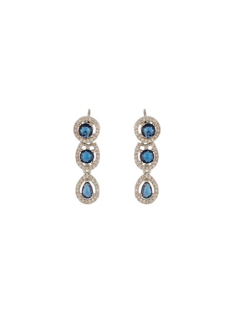 Silver Toned Zircon Emerald Blue AD Studded Mango Statement Necklace Jewellery Set view 7