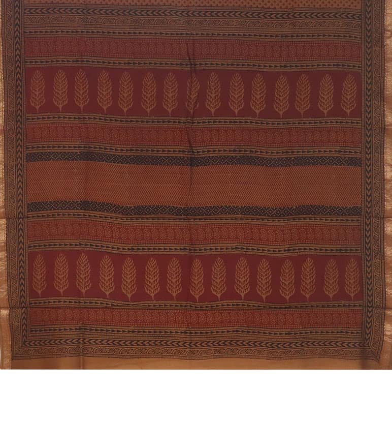 Hand Block Printed Bagh Sausar Cotton Saree view 2