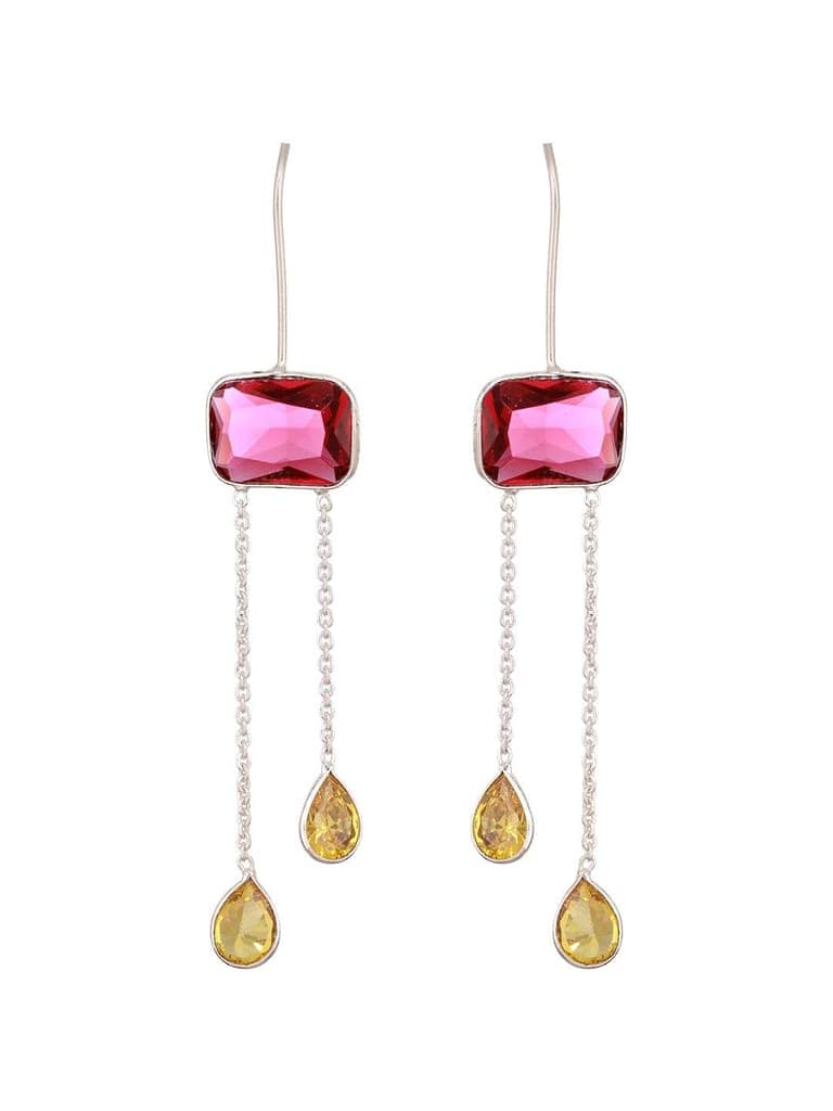 Silver Plated Red Ruby Crystal Dropdown Minimal Fishhook Earring view 4