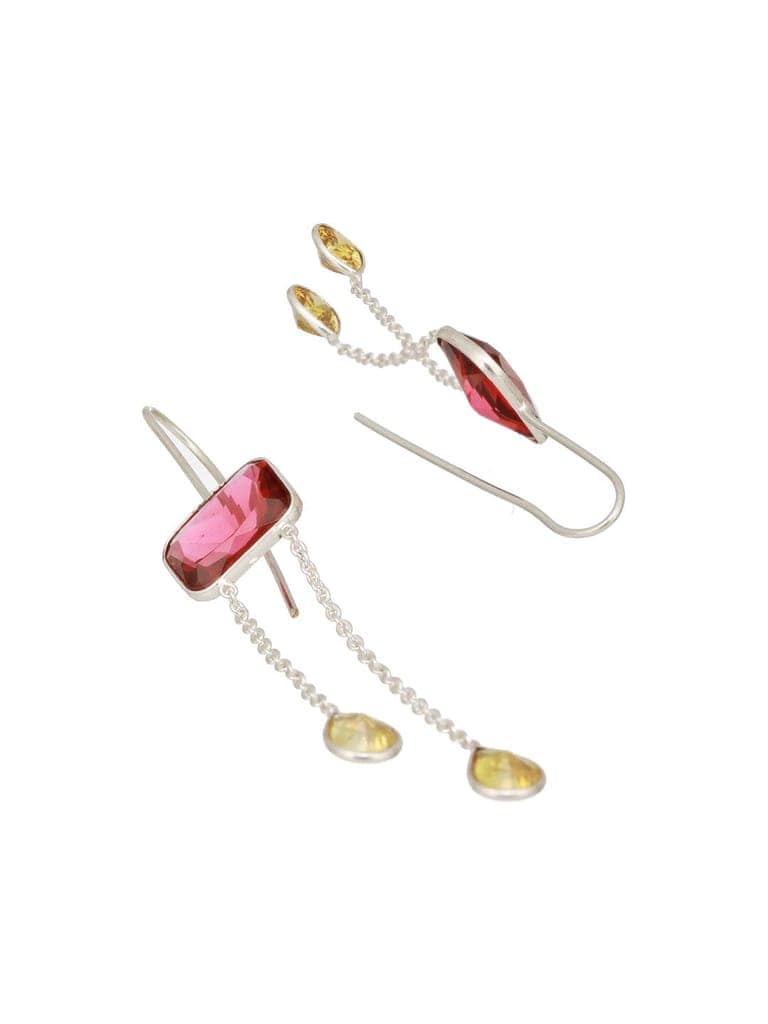 Silver Plated Red Ruby Crystal Dropdown Minimal Fishhook Earring view 5