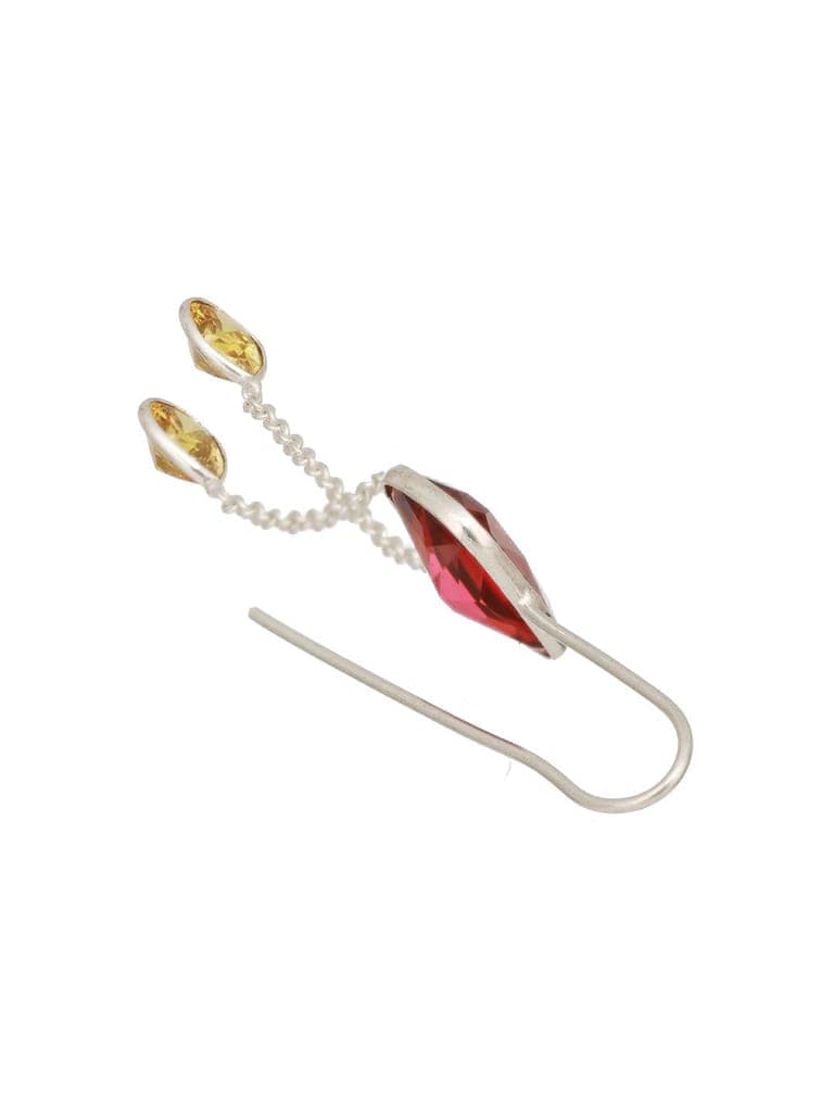 Silver Plated Red Ruby Crystal Dropdown Minimal Fishhook Earring view 6
