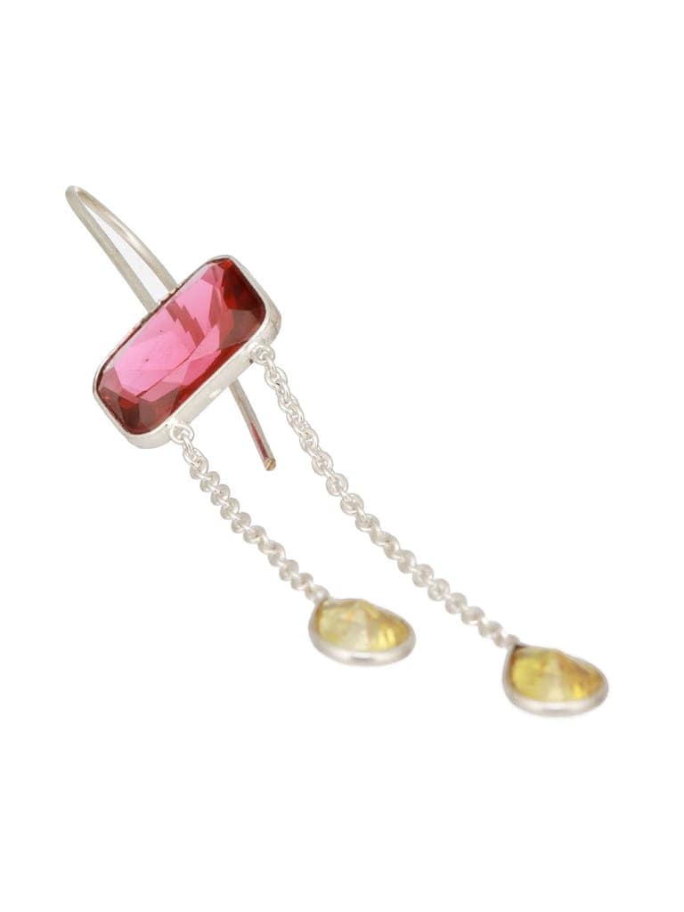 Silver Plated Red Ruby Crystal Dropdown Minimal Fishhook Earring view 7