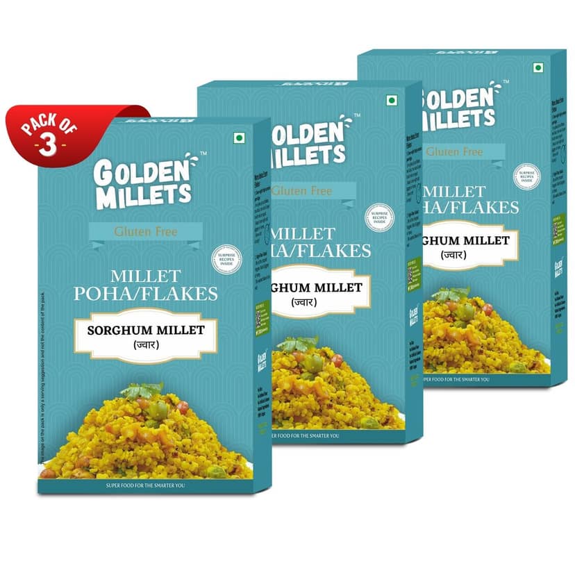 Golden millets Jowar Flakes | Gluten Free | Dietary Fiber & Protein Rich Breakfast | Unflavored | (250g ,Pack of 3)