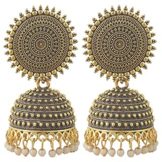 "Stunning Oxidized German Silver Jhumka Earrings with Pearl Drops for Women"