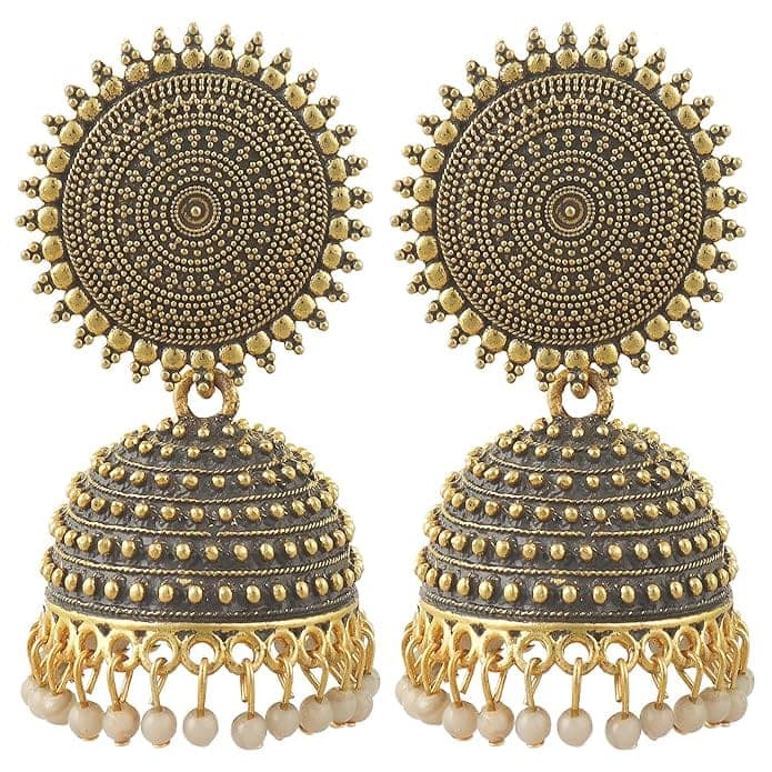 "Stunning Oxidized German Silver Jhumka Earrings with Pearl Drops for Women"