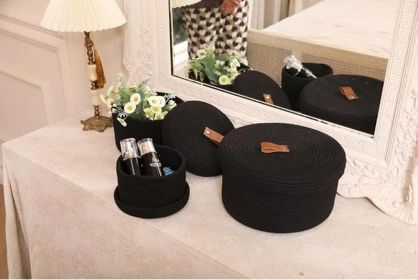 Generic Cotton 3 Pcs Set Roti Box Storage Basket With Lid (Black)-PID66359 view 2