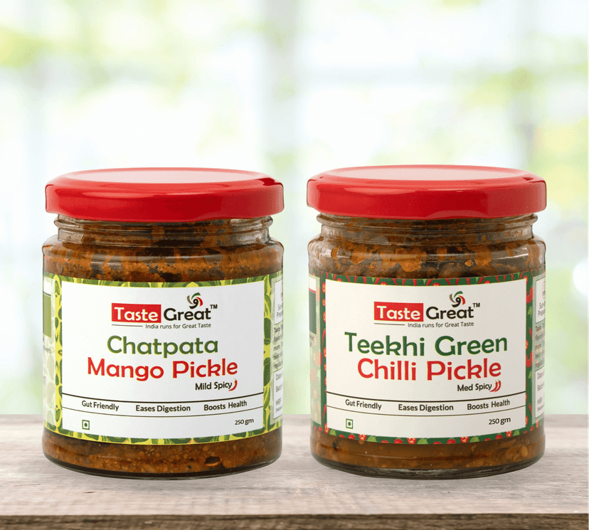 Chatpata Mango Pickle + Teekhi Green Chilli Pickle -Combo Pack (250 X 2= 500 gm)