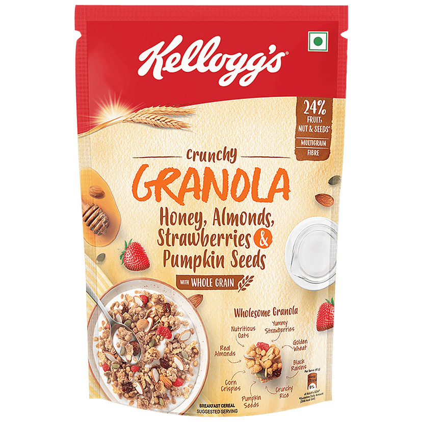Kelloggs Crunchy Granola - Honey, Almonds, Strawberries & Pumpkin Seeds, 450 G Pouch