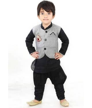 hrr Boys Cotton Blend Black Kurta Pyjama Set ( Pack of 1 )