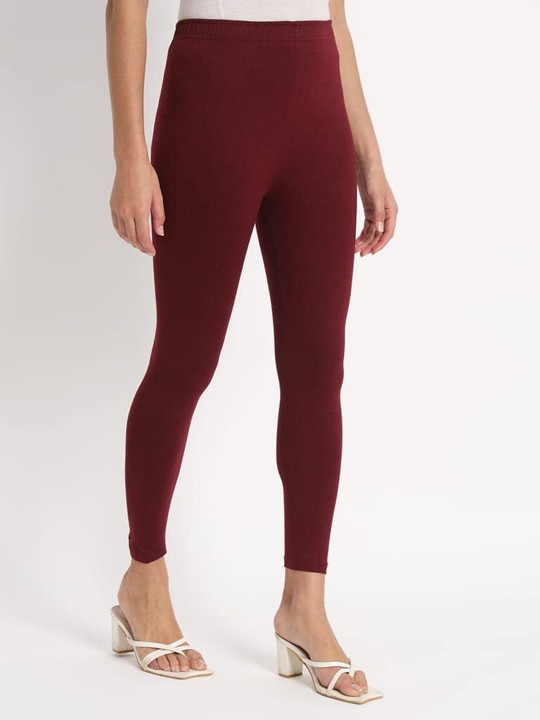 SOFT COLORS Women's Skinny Fit Ethnic Wear Ankle Length Leggings (Wine) view 2