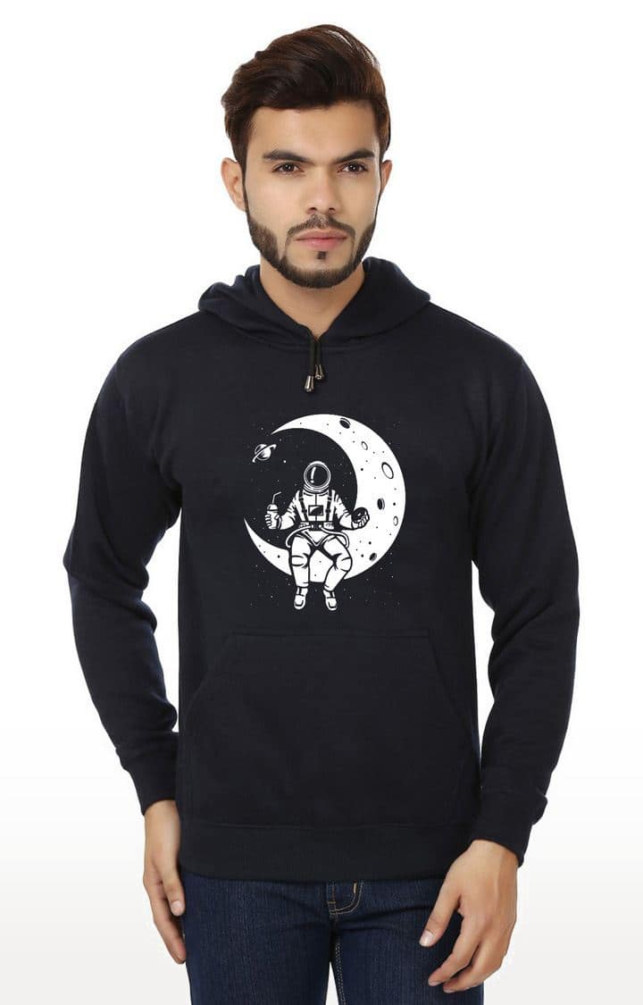 Men's Blue Fleece Printed Hoodies