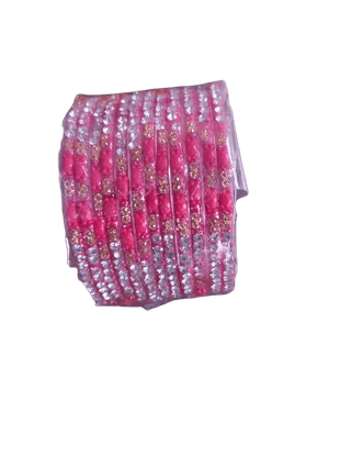 Pink Glass Bangles with Golden Rhinestones