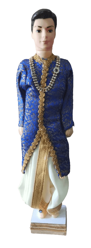 Traditional Indian Groom Doll in Dark Blue Sherwani with Gold Embroidery