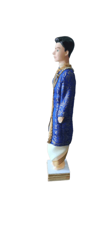 Traditional Indian Groom Doll in Dark Blue Sherwani with Gold Embroidery view 2