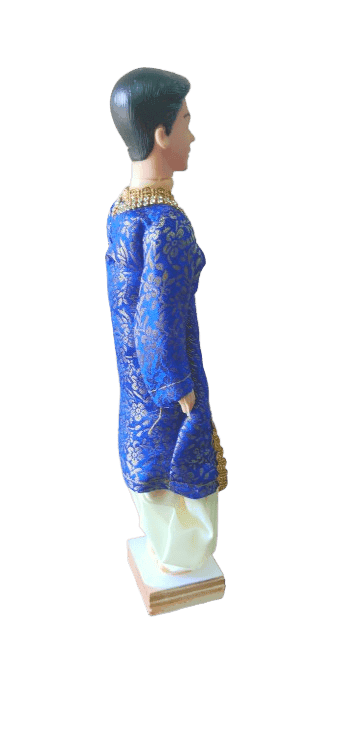 Traditional Indian Groom Doll in Dark Blue Sherwani with Gold Embroidery view 3