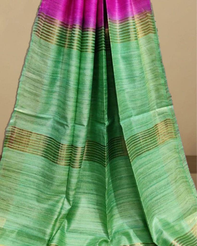 Silkmark Certified Gichcha Tussar Handloom Hand Dyed Pink Saree with Blouse-9948