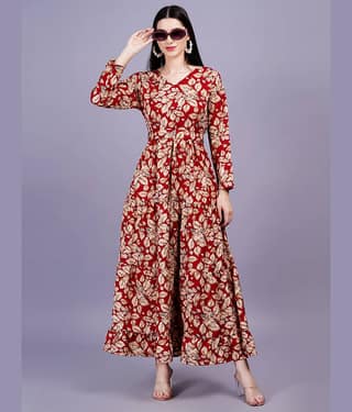 HIGHLIGHT FASHION EXPORT Women Rayon Printed Fit & Flare Dress ( Blue )