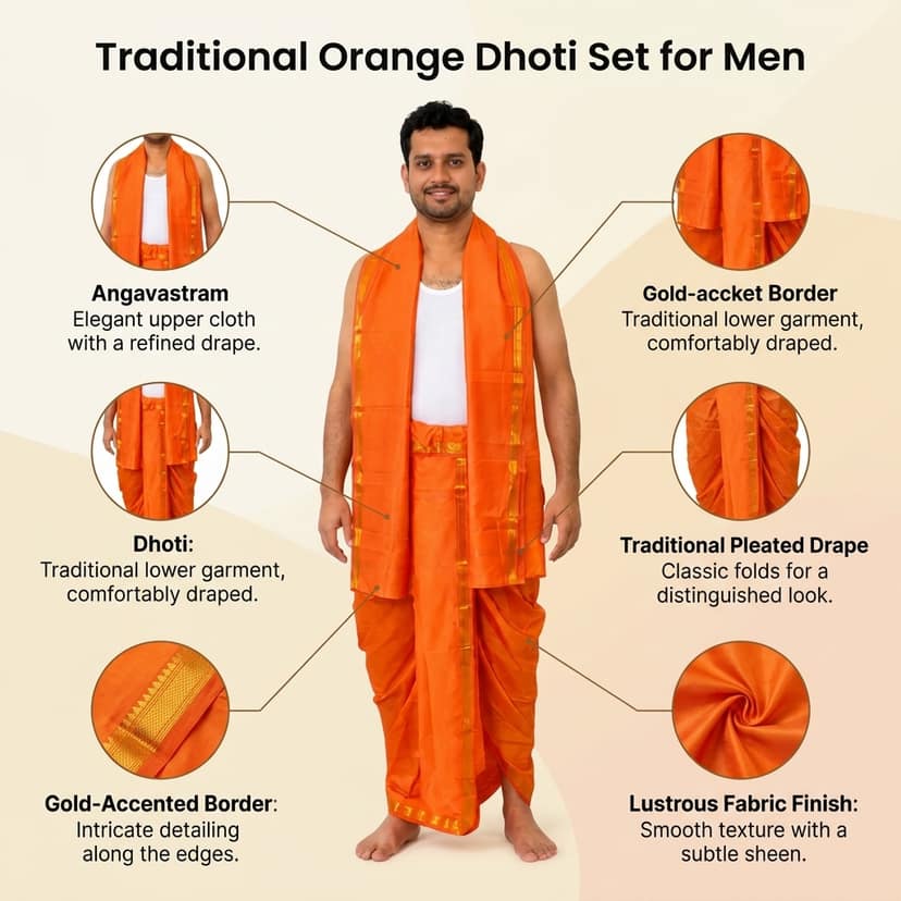 Mom and Me Men Free size Dhoti/Pancha/Dhotar Ready-to-Wear Indian Traditional Ethnic Comfortable soft Silk fabric Special for Weddings, Festivals, Ganpati and satyanarayan puja Quick wear (Navy Blue) view 4