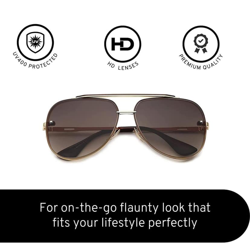 4Flaunt Rimless Aviator Stylish Trending & Latest Vintage Pilot Metal Body Sunglasses For Men And Women | 100% UV Protected (M, C4 - Gold Frame/Brown Gradient Lenses) view 5