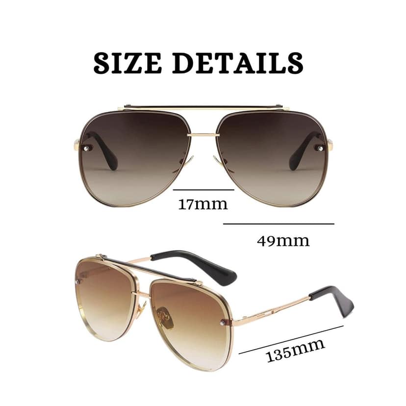 4Flaunt Rimless Aviator Stylish Trending & Latest Vintage Pilot Metal Body Sunglasses For Men And Women | 100% UV Protected (M, C4 - Gold Frame/Brown Gradient Lenses) view 6