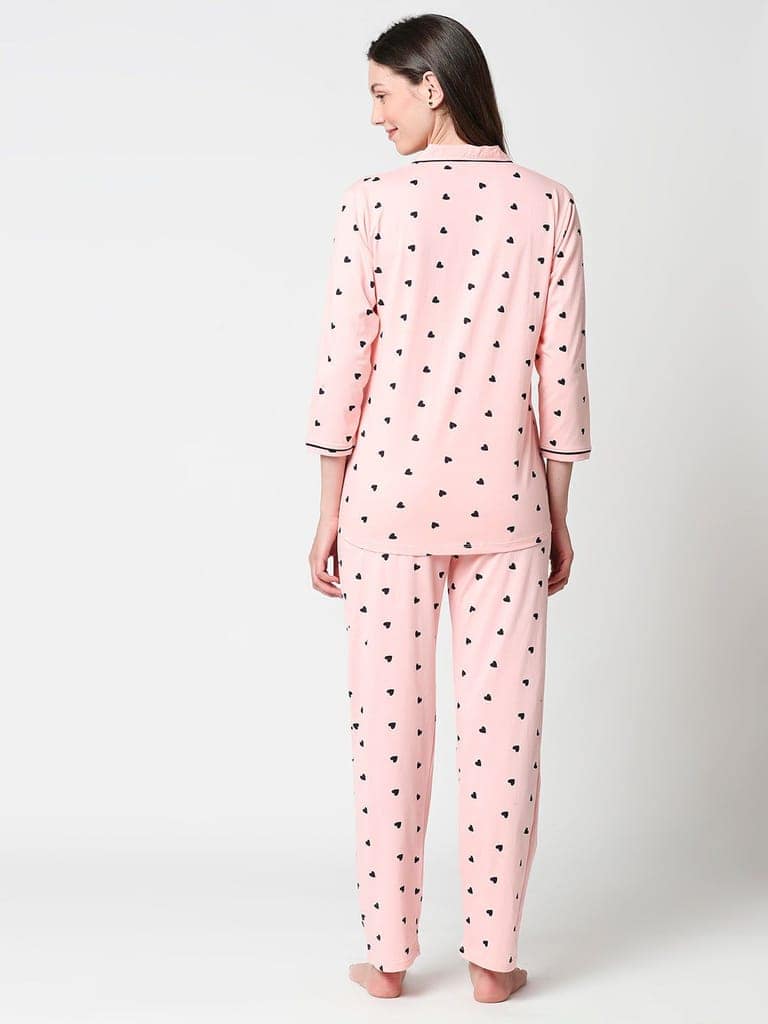 Zeyo Women Green Heart print Stylish Night suit set view 4