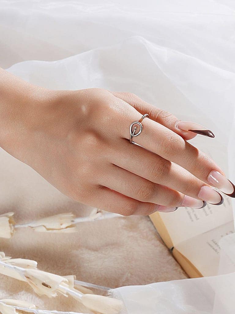 925 Sterling Silver Modern Quirky Minimal Adjustable Finger Ring view 4