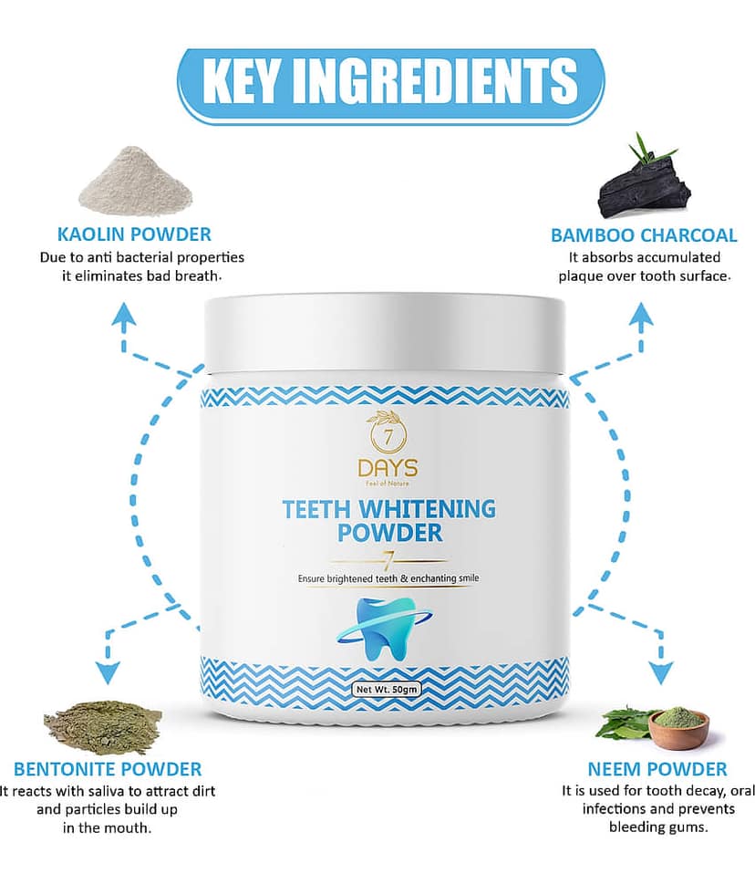 7DAYS CHARCOAL TEETH WHITINING POWDER, CLEAN TEETH & REMOVES BAD BREATH, 50g view 2