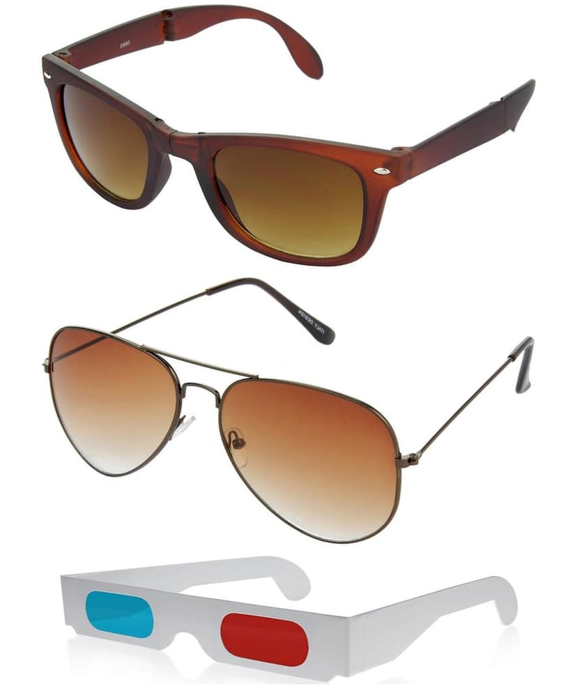 Hrinkar Rectangular And Pilot Stylish Sunglasses For Men And Women (Brown And Brown Lens | Brown And Brown Frame - HCMB211) With Free Paper 3D Glass