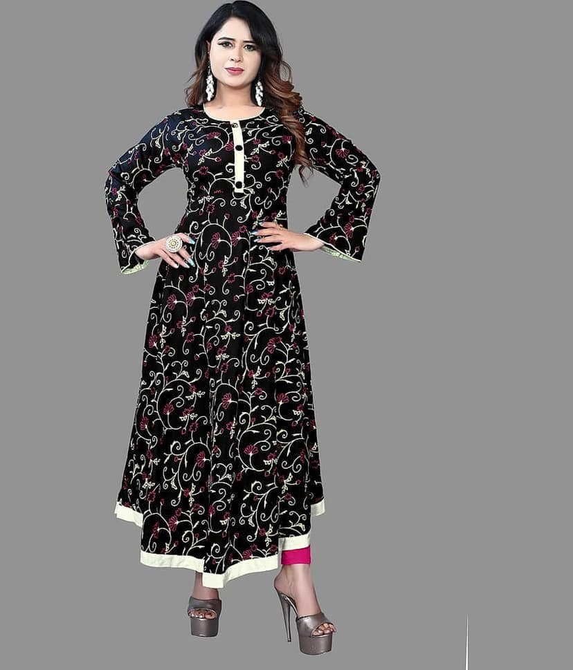haya fashion - Black Rayon Women's Anarkali Kurti ( Pack of 1 )