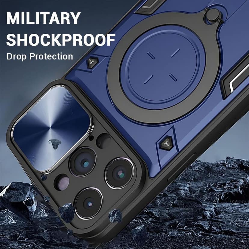 LIRAMARK Back Cover Case Compatible with iPhone 15 Pro (6.1 inch) with Stand & Slider Camera Military Grade Drop Protection view 2