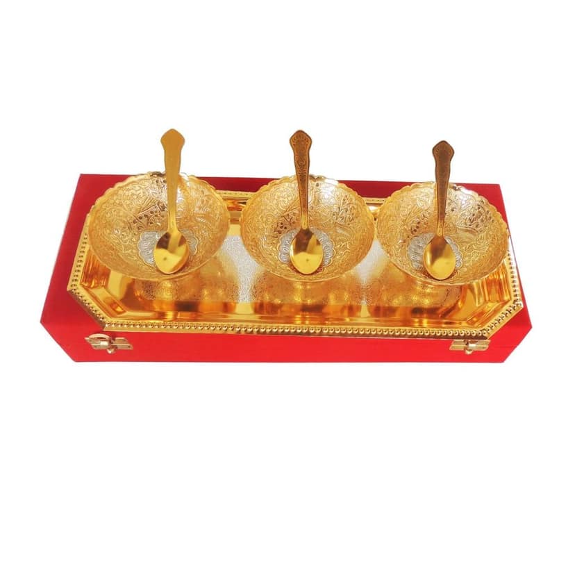 Decorative Brass 3 Pcs. Decoratice Bowl Set With Velvet Box (BMAS285 C) view 3