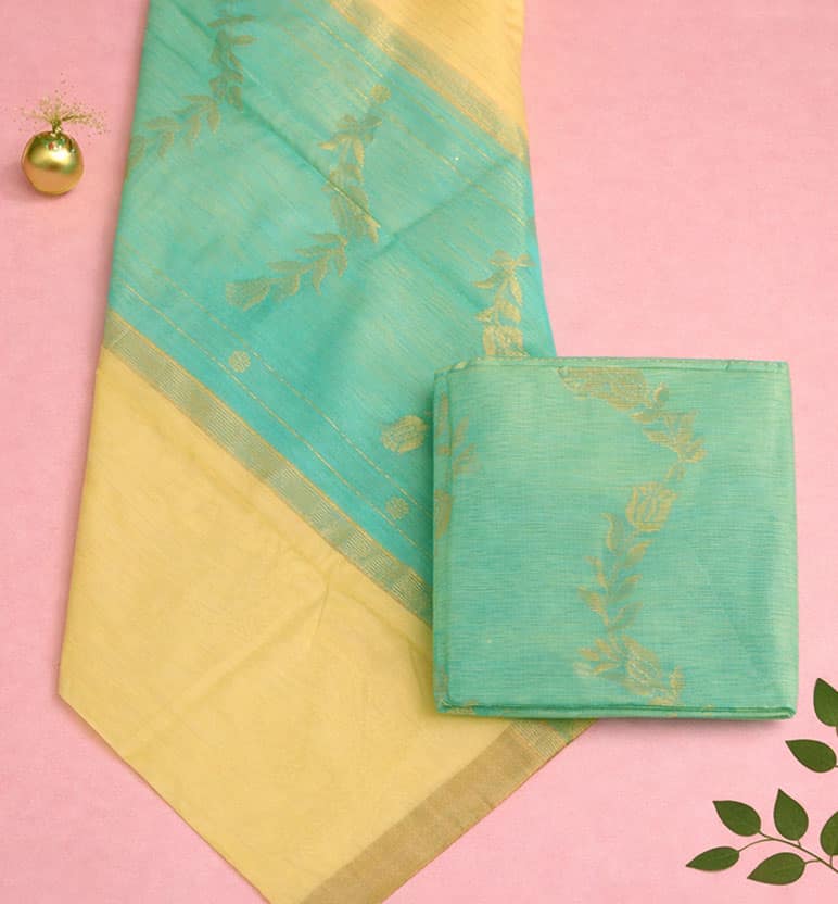 Handwoven Unstitched Chanderi 3 Piece Suit Set (Silk × Mercerized Cotton)