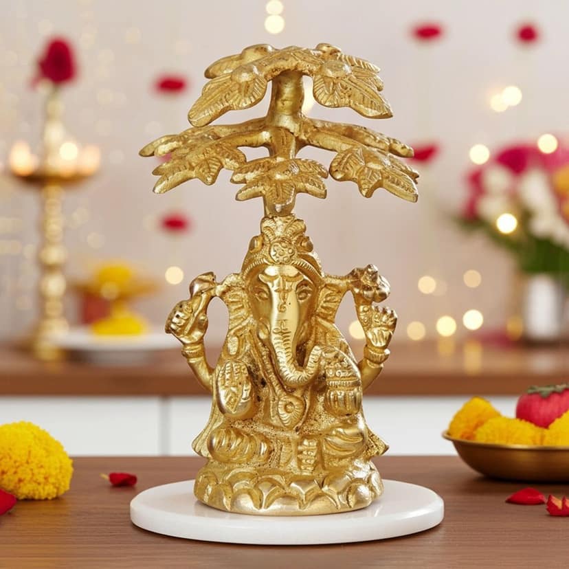 Brass Showpiece Ganesh Ji On Tree God Idol Statue (BSMAS1046 C)