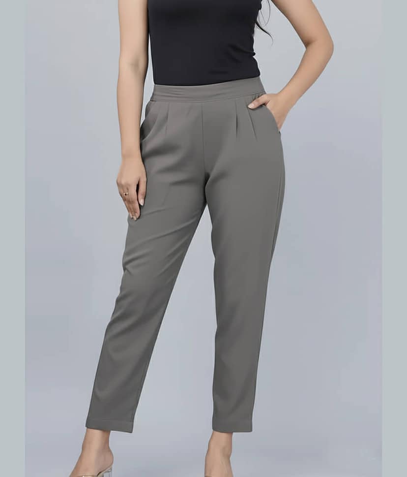 QuaClo Women Cotton Blend Formal Trousers ( Grey )