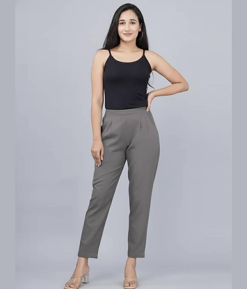 QuaClo Women Cotton Blend Formal Trousers ( Grey ) view 2